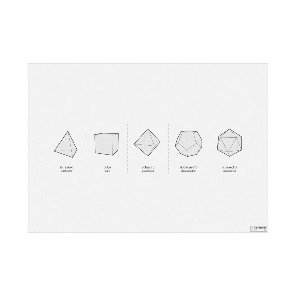 Leskoff Platonic Solids Poster, Spanish/English-Labeled, image 1 of 2