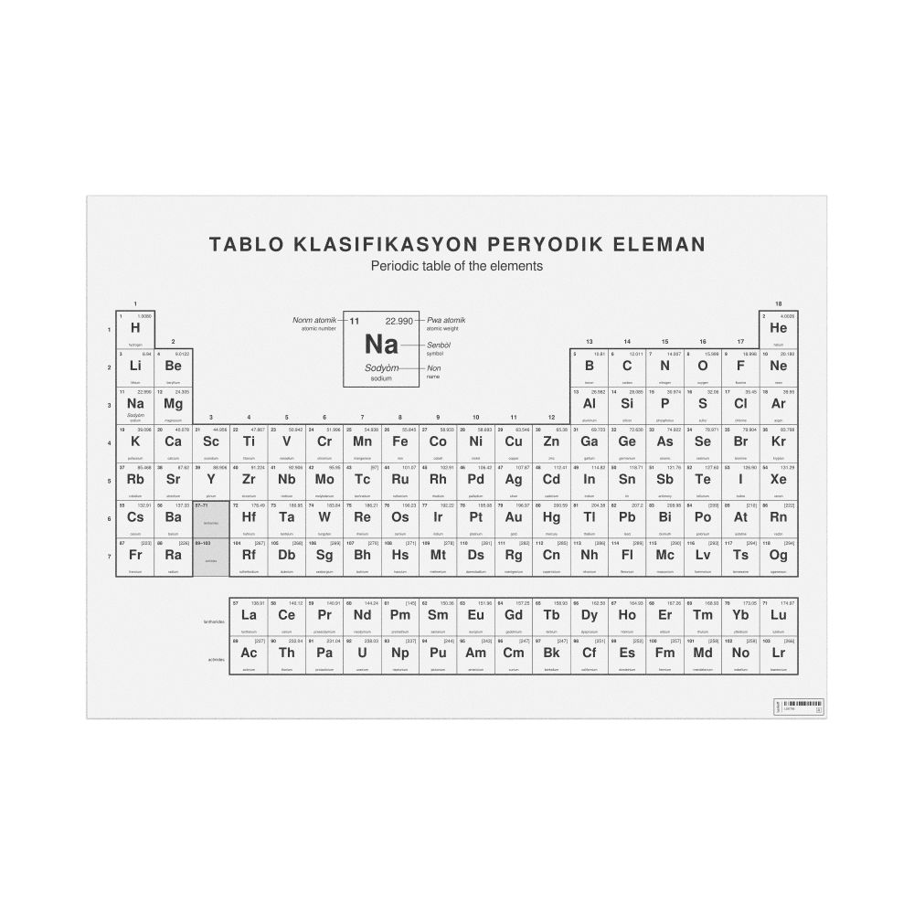 Leskoff Periodic Table Chart, 33.1 x 23.4 in (84.1 x 59.4 cm, Poster / Wall Chart), 18-Column Layout, Haitian Creole/English-Labeled, image 1 of 2