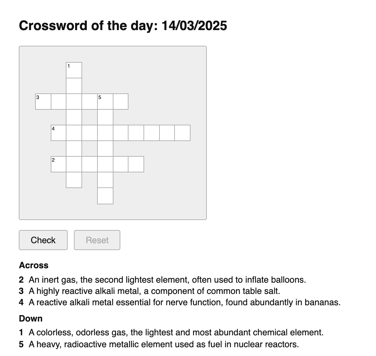 Periodic Table Crossword