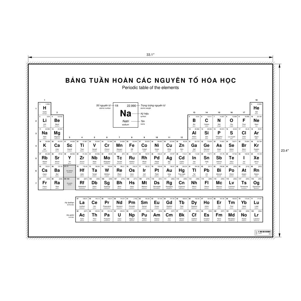Leskoff Periodic Table Chart, 33.1 x 23.4 in (84.1 x 59.4 cm, Poster / Wall Chart), 18-Column Layout, Vietnamese/English-Labeled, image 1 of 2