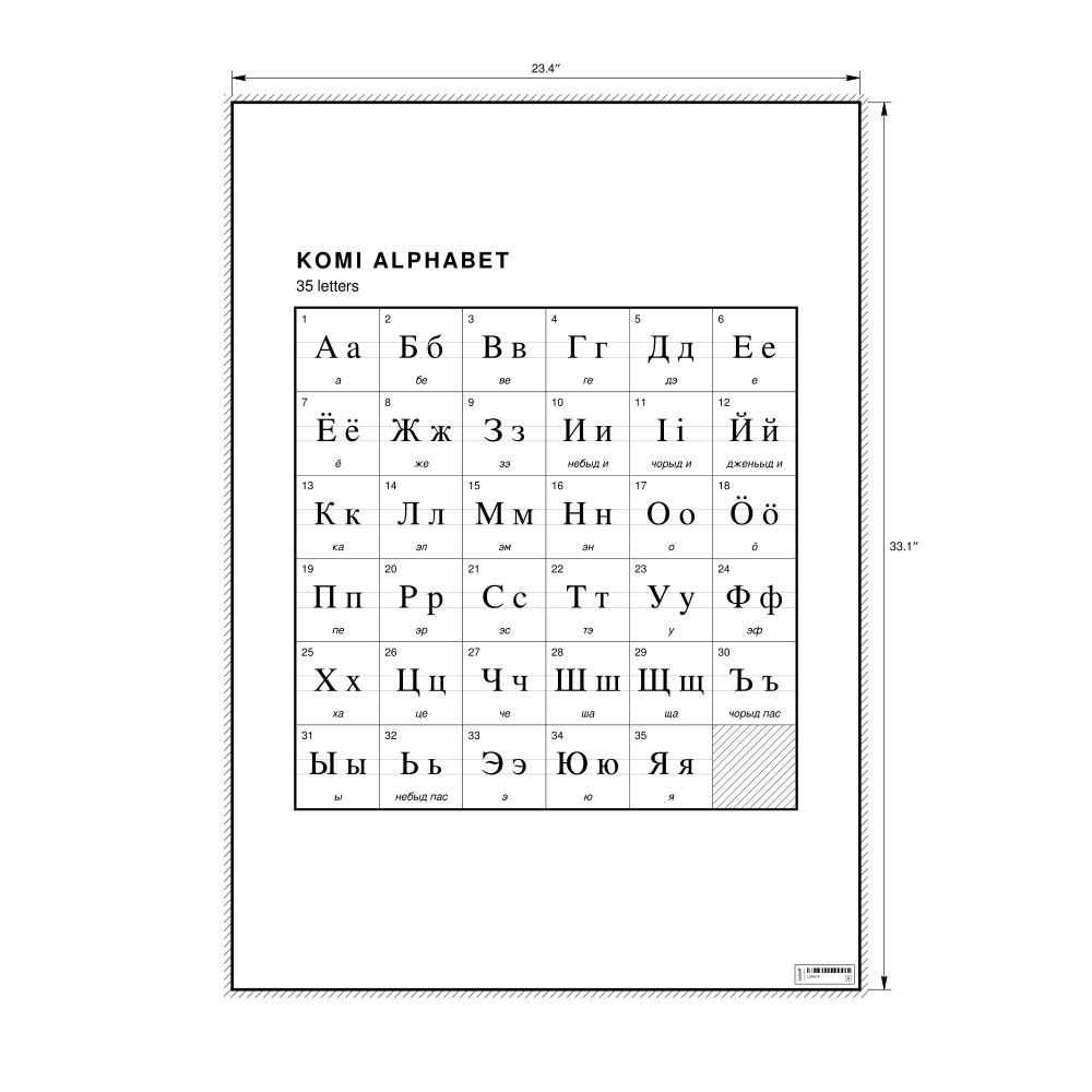 Leskoff Komi Alphabet Chart, 23.4 x 33.1 in (59.4 x 84.1 cm, Poster / Wall Chart), image 1 of 2