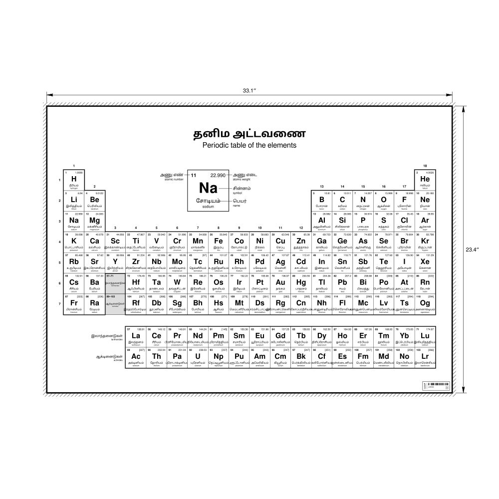 Leskoff Periodic Table Chart, 33.1 x 23.4 in (84.1 x 59.4 cm, Poster / Wall Chart), 18-Column Layout, Tamil/English-Labeled, image 1 of 2