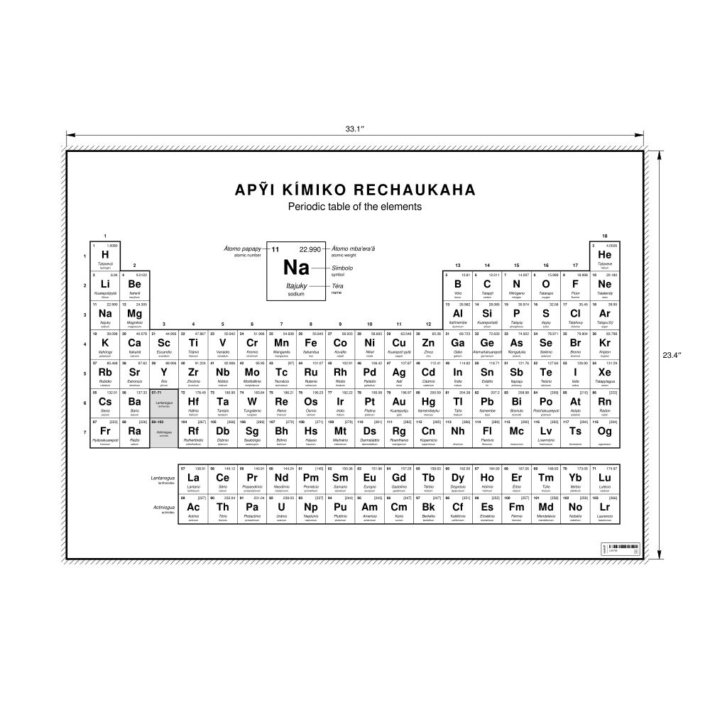 Leskoff Periodic Table Chart, 33.1 x 23.4 in (84.1 x 59.4 cm, Poster / Wall Chart), 18-Column Layout, Guarani/English-Labeled, image 1 of 2