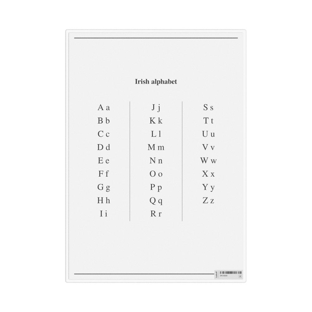 Leskoff Irish Alphabet, Desk Chart, 8.3 x 11.7 in (21.0 x 29.7 cm), image 1 of 1