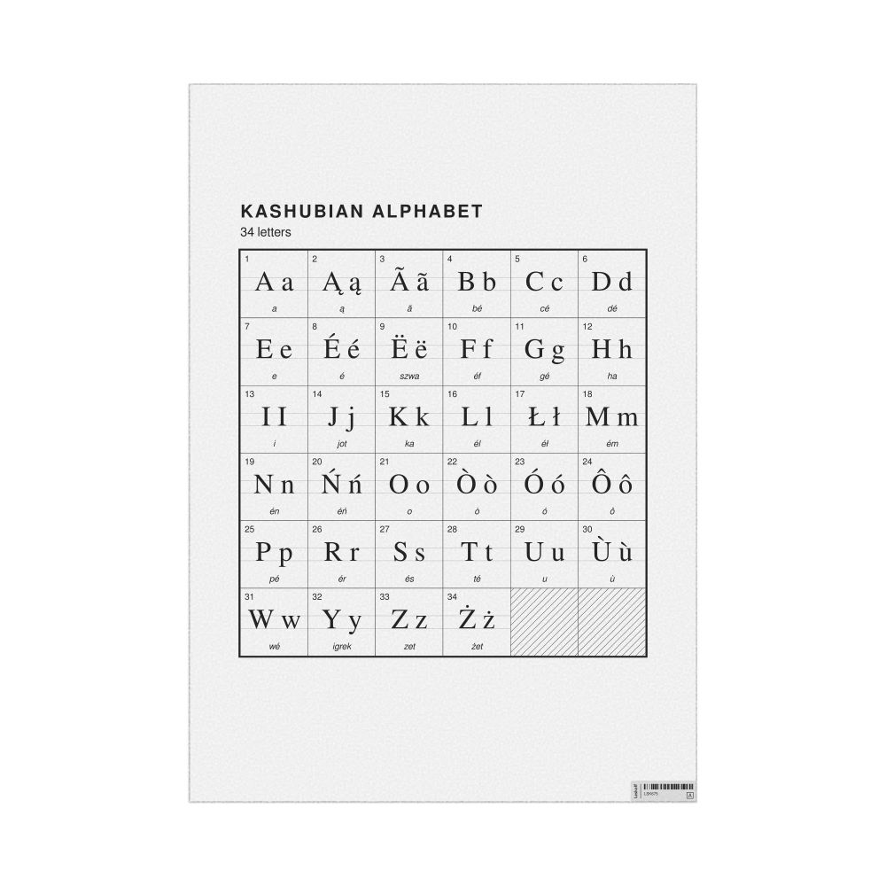 Leskoff Kashubian Alphabet Chart, 23.4 x 33.1 in (59.4 x 84.1 cm, Poster / Wall Chart), English-Labeled, image 1 of 2