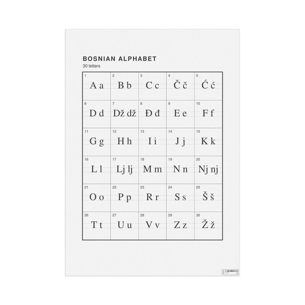 Leskoff Bosnian Alphabet Chart, 23.4 x 33.1 in (59.4 x 84.1 cm, Poster / Wall Chart), image 1 of 2