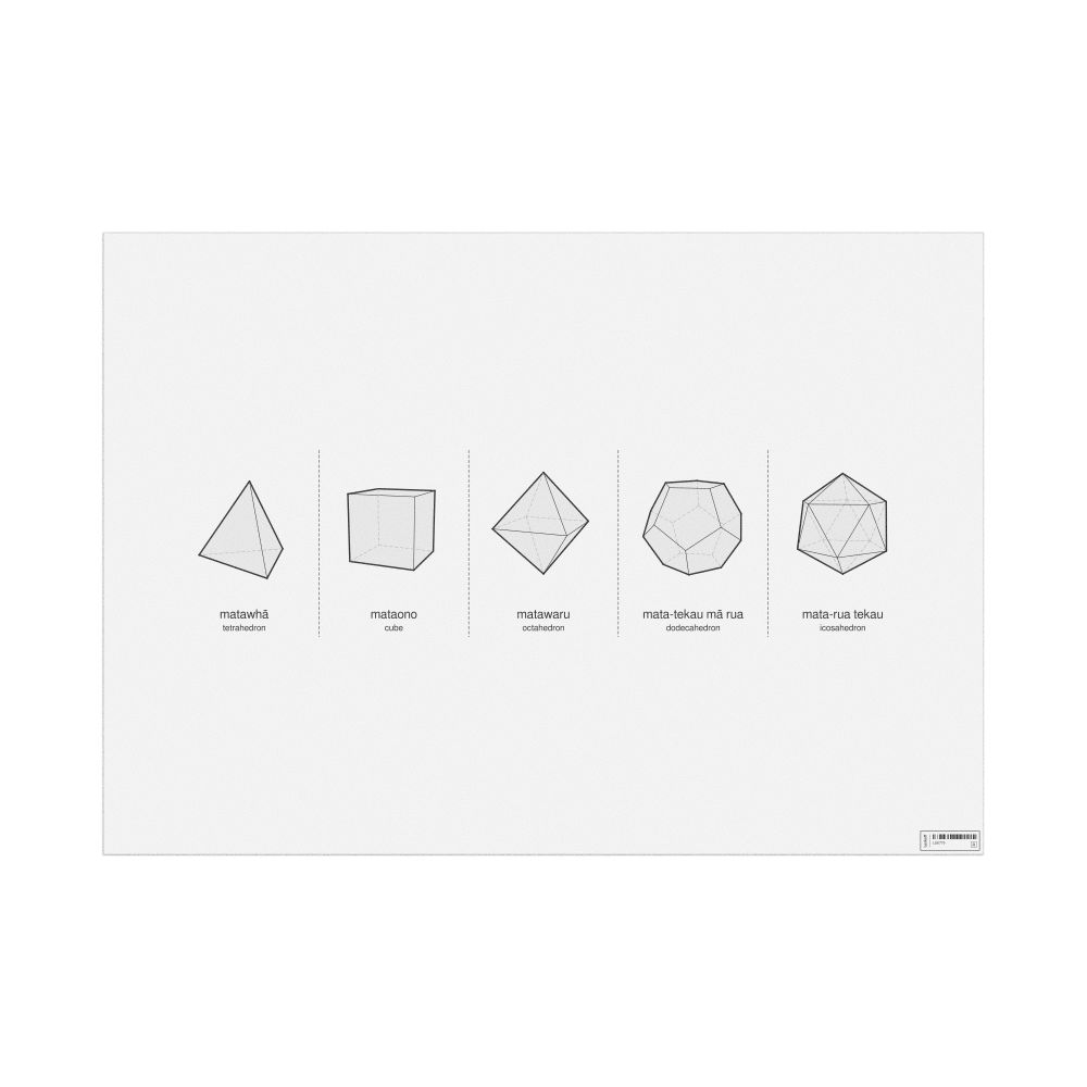 Leskoff Platonic Solids Poster, Māori/English-Labeled, image 1 of 2