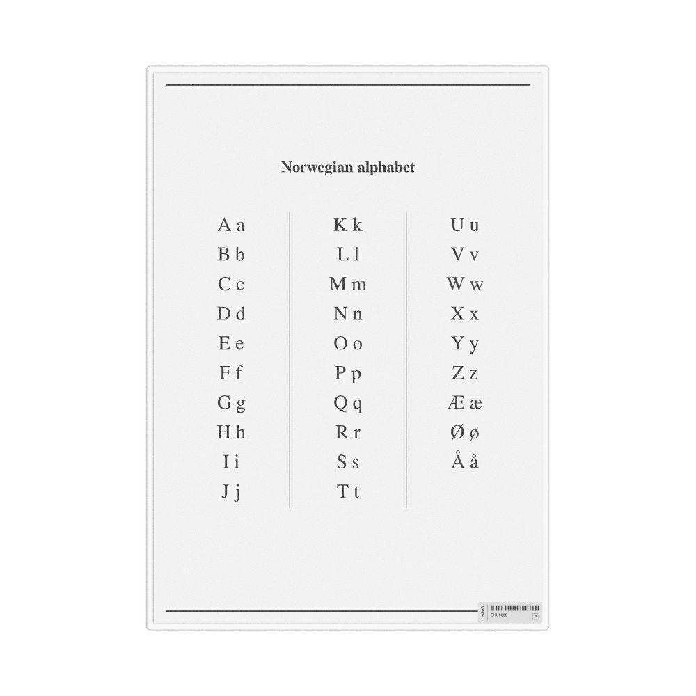 Leskoff Norwegian Alphabet, Desk Chart, 8.3 x 11.7 in (21.0 x 29.7 cm), image 1 of 1