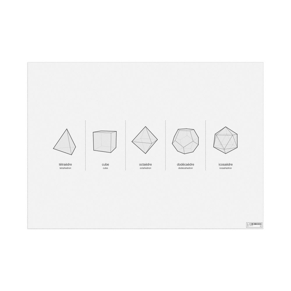 Leskoff Platonic Solids Poster, French/English-Labeled, image 1 of 2