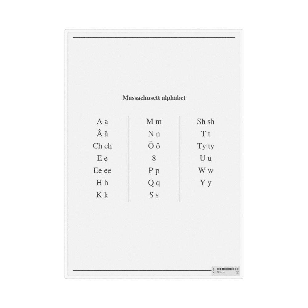 Leskoff Massachusett Alphabet, Desk Chart, 8.3 x 11.7 in (21.0 x 29.7 cm), image 1 of 1