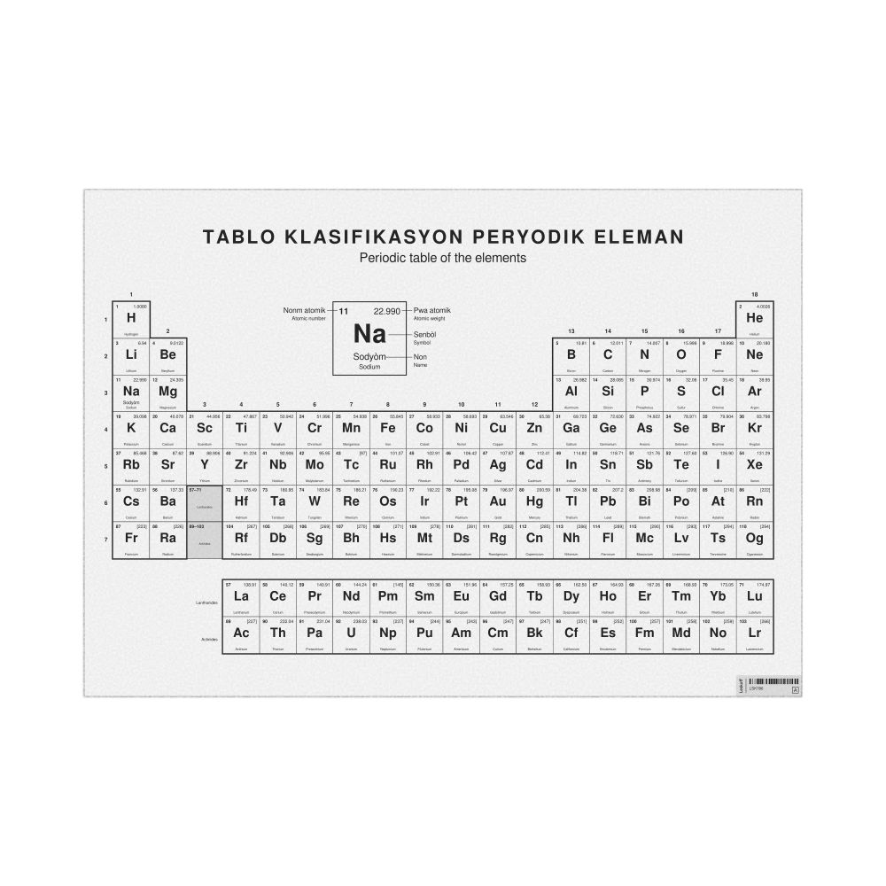 Leskoff Periodic Table Chart, 33.1 x 23.4 in (84.1 x 59.4 cm, Poster / Wall Chart), 18-Column Layout, Haitian Creole/English-Labeled, image 1 of 2