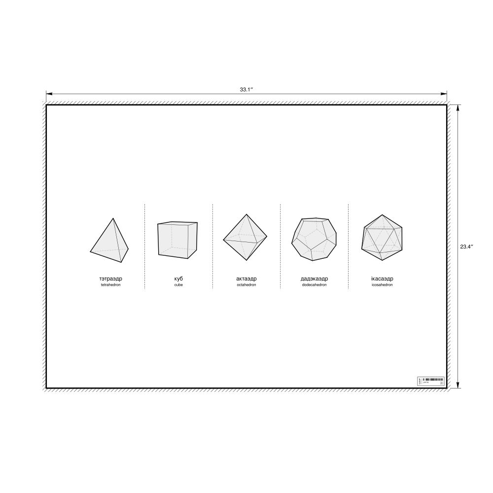 Leskoff Platonic Solids Poster, Belarusian/English-Labeled, image 1 of 2