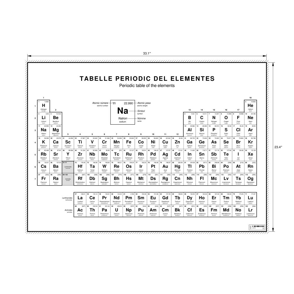 Leskoff Periodic Table Chart, 33.1 x 23.4 in (84.1 x 59.4 cm, Poster / Wall Chart), 18-Column Layout, Interlingue/English-Labeled, image 1 of 2