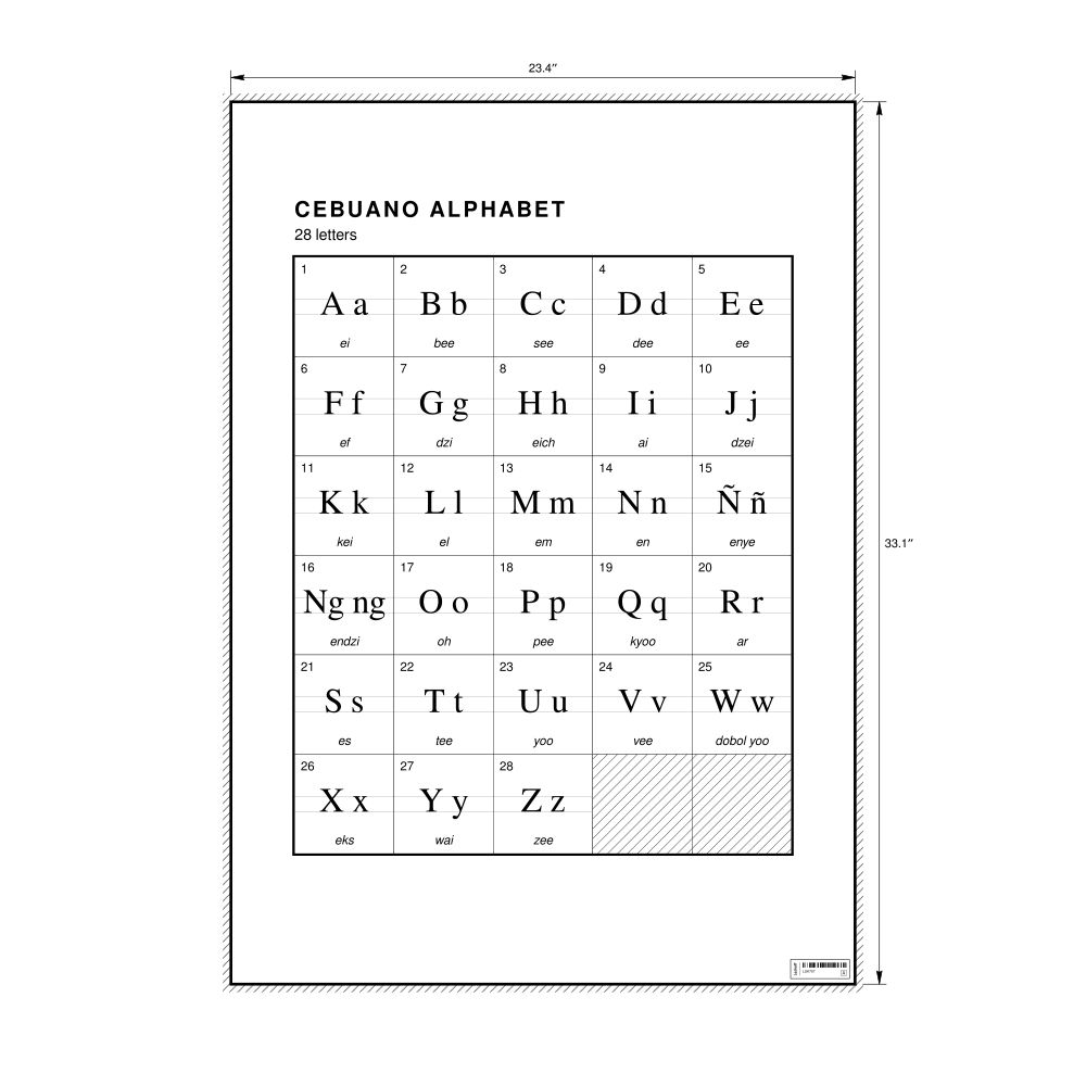 Leskoff Cebuano Alphabet Chart, 23.4 x 33.1 in (59.4 x 84.1 cm, Poster / Wall Chart), image 1 of 2