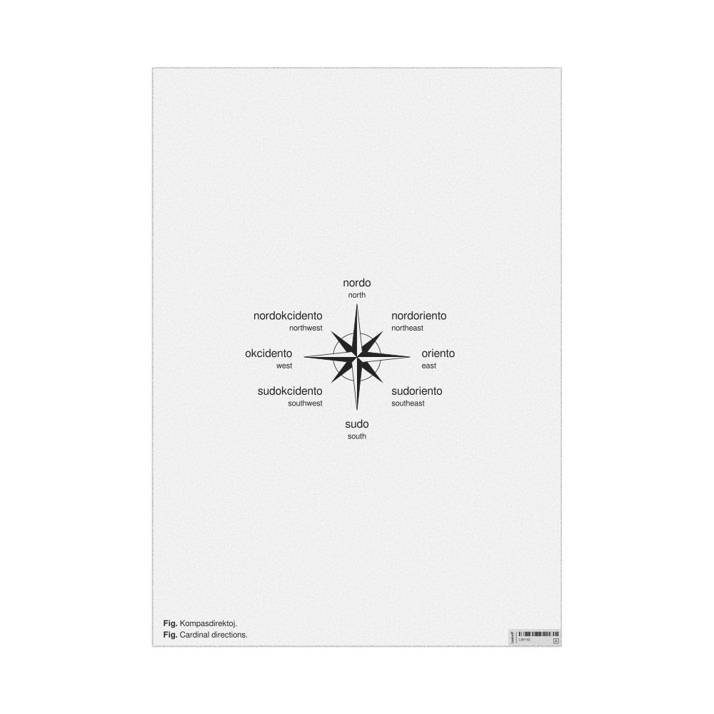 Leskoff Cardinal Directions Poster, Esperanto/English-Labeled, image 1 of 2