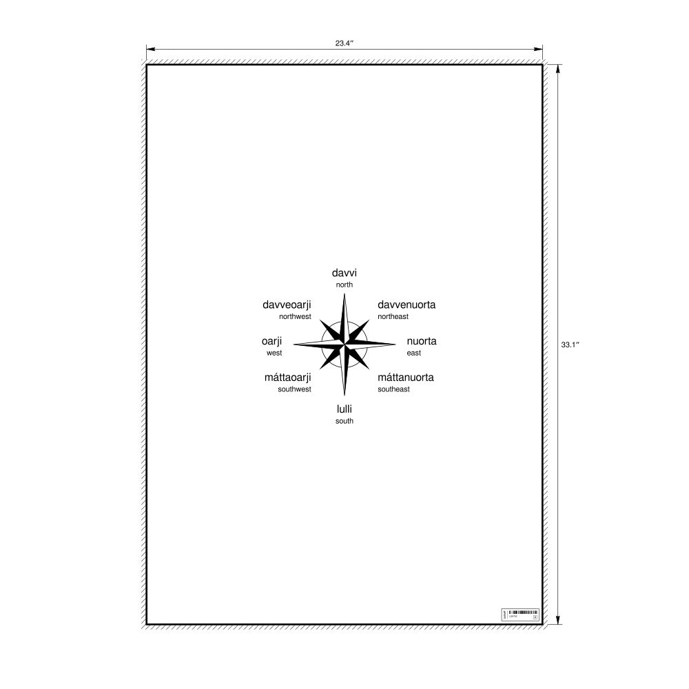 Leskoff Cardinal Directions Poster, Northern Sámi/English-Labeled, image 1 of 2
