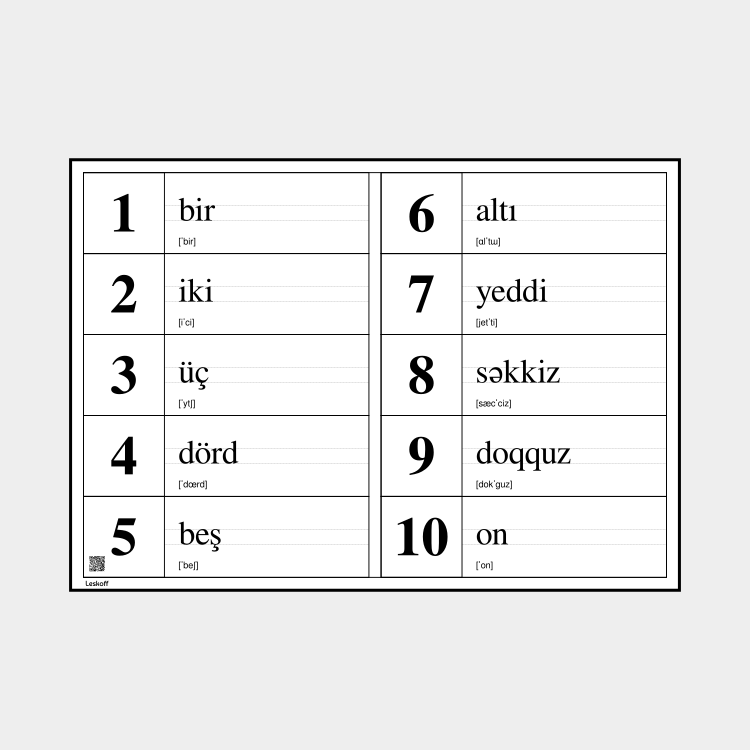 Leskoff Numbers 1–10 in Azerbaijani image 1 of 1